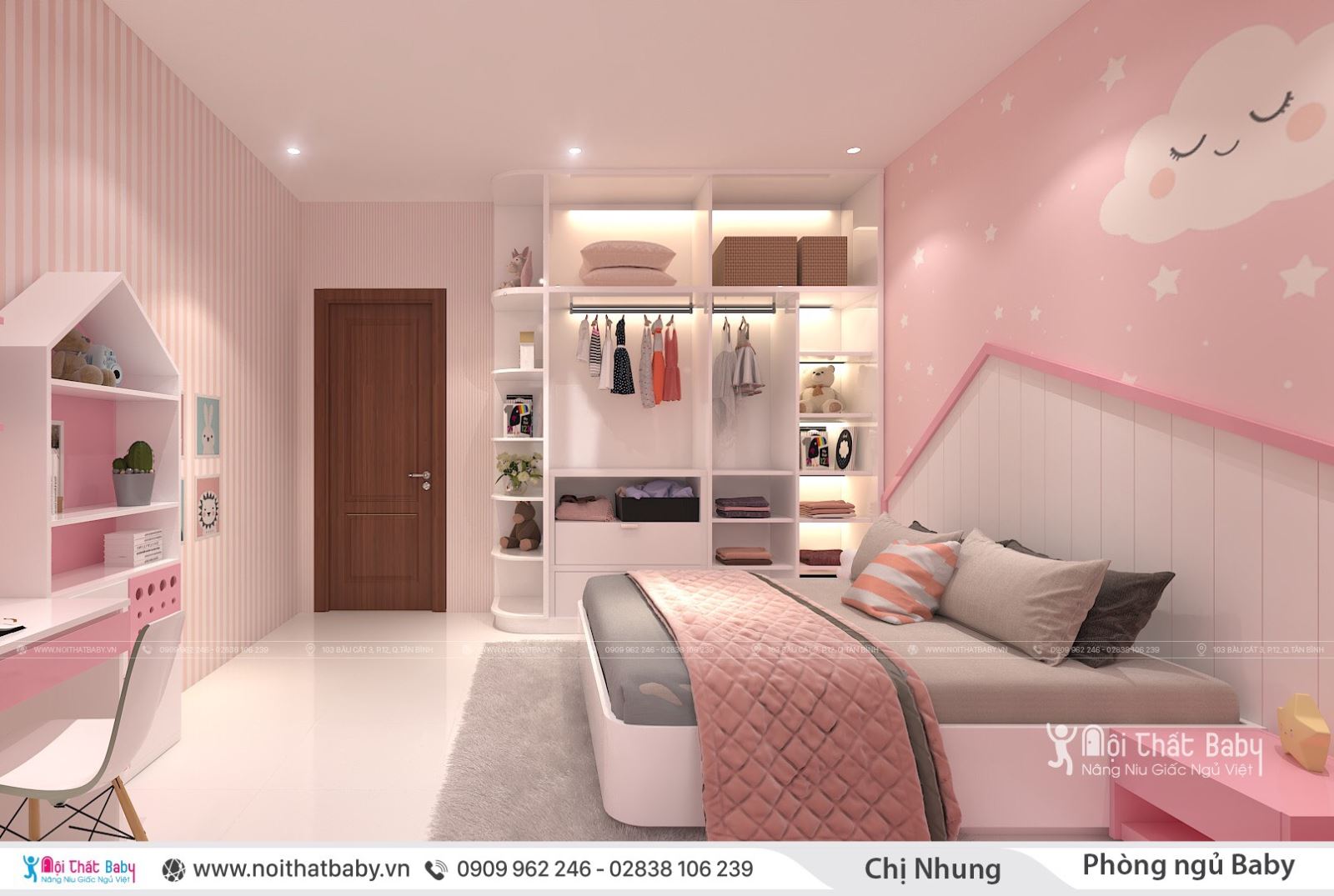 Những mẫu phòng ngủ màu hồng cực đáng yêu cho bé gái